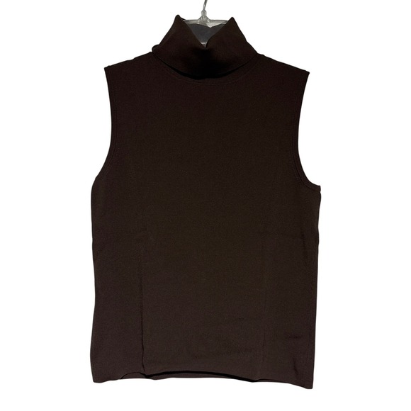 Scott Taylor Brown Sleeveless Turtleneck Top M SILK Blend Knit Tank - Picture 1 of 6
